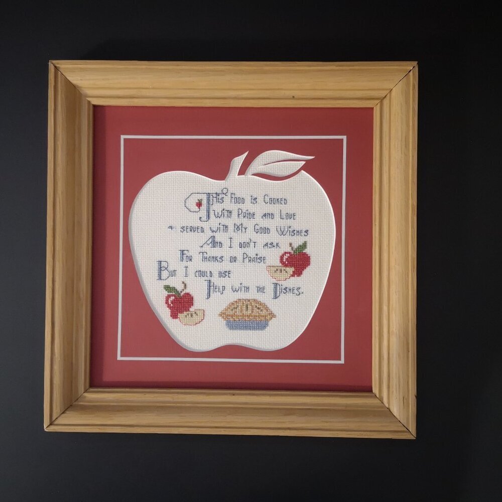 VTG Handmade Framed 10.25" x 10.25" Counted Cross Stitch Wall Hanging Kitchen